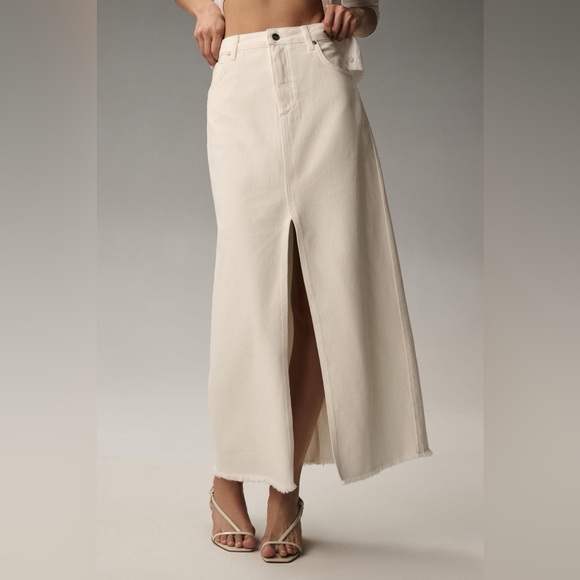 Anthropologie The Madi Front-Slit Denim Midi Skirt by Pilcro Ivory White NWT - Picture 1 of 14